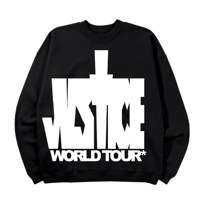 JusticeNewBlackCrew.webp Justine Bieber Justice Black Sweatshirt - Image 1